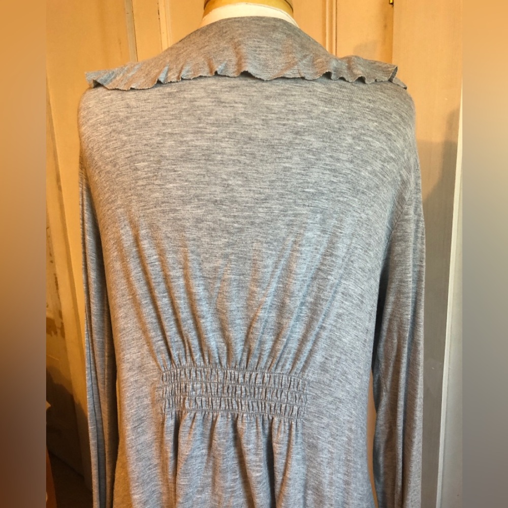Gray Ruffle Cardigan Sweater - Picture 2 of 9